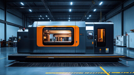 Obraz premium Laser cutting machine engineers using AI-powered precision beam control, refining real-time ultra-accurate industrial metal fabrication