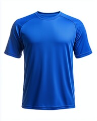 A blue maritime sports t-shirt completely plain with no marks or logos, front view, isolated on a white background