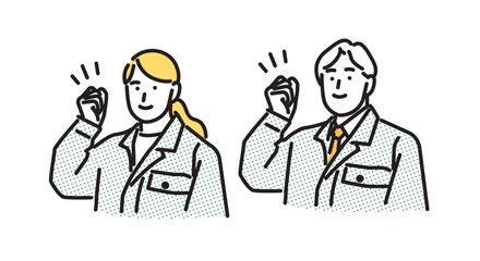 シンプル　イラスト　やる気に満ち溢れる作業服の男女