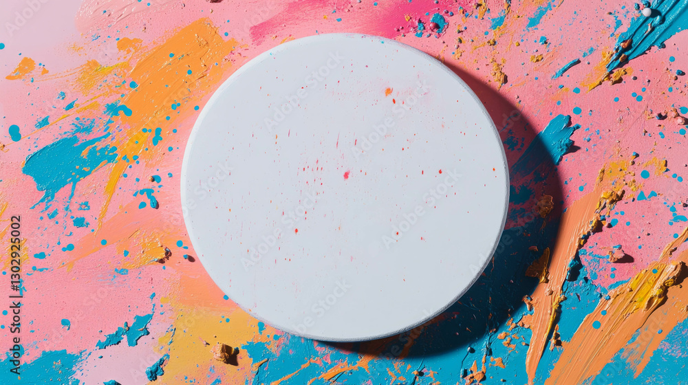 Poster abstract art background with white circular podium for creative display