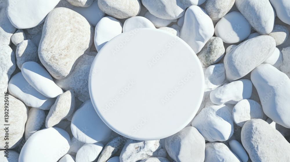 Poster minimalist white circular podium on natural stone background for product display and design