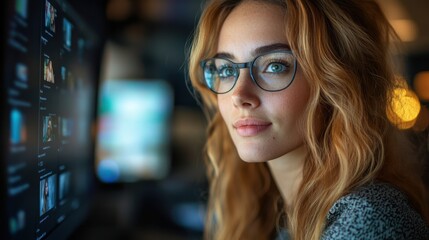 focused businesswoman participating in a virtual video conference