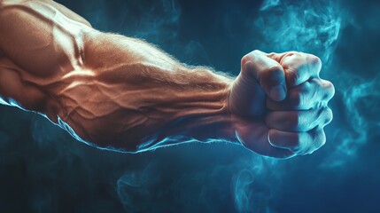 muscular hand of man with clenched fist