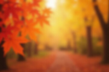 Fototapeta premium Autumnal Pathway A Dreamlike Blur of Golden Hues and Crimson Leaves in a Tranquil Woodland Setting