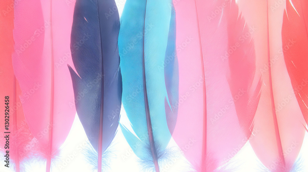 Poster colorful bird feathers overlay texture with soft pastel hues for artistic design