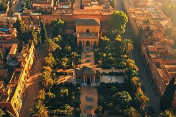 Obraz premium Aerial view of beautiful historic architecture gardens.
