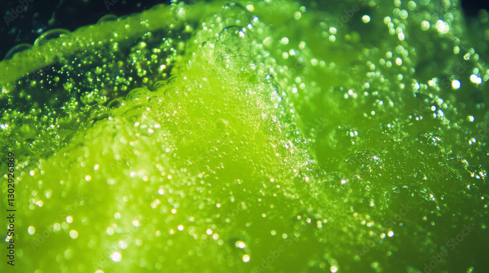 Poster Refreshing lime green soda texture with bubbles for design use