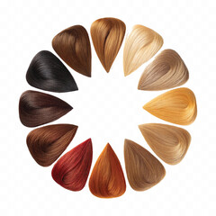 realistic complete set of different hair colors locks in rounded shape isolated on white background
