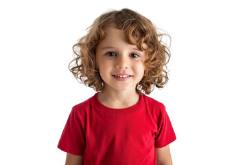Child exploring in a plain red shirt isolated on transparent background