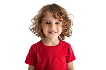 Child exploring in a plain red shirt isolated on transparent background