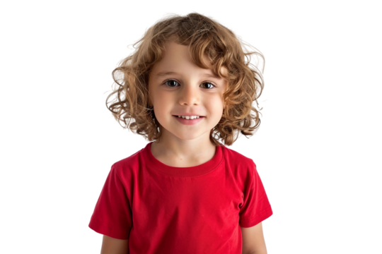 Child exploring in a plain red shirt isolated on transparent background
