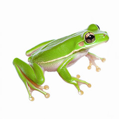 Obraz premium Green tree frog jumping on a white background
