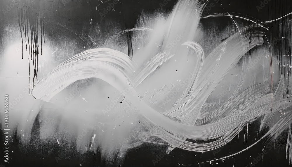 Poster monochrome abstract brushstroke texture with dynamic black and white paint swirls on canvas, perfect