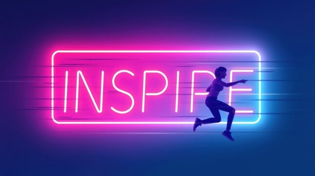 Illuminated inspiration: a figure propelled by neon light, embodying motivation and dynamic movement.