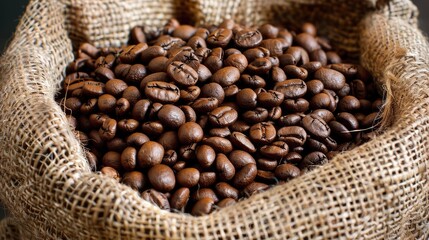 Fototapeta premium Freshly Roasted Coffee Beans in Burlap Sack