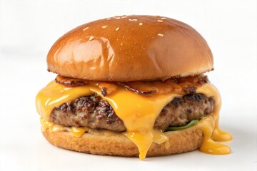 Juicy cheeseburger with melted cheese and grilled onions
