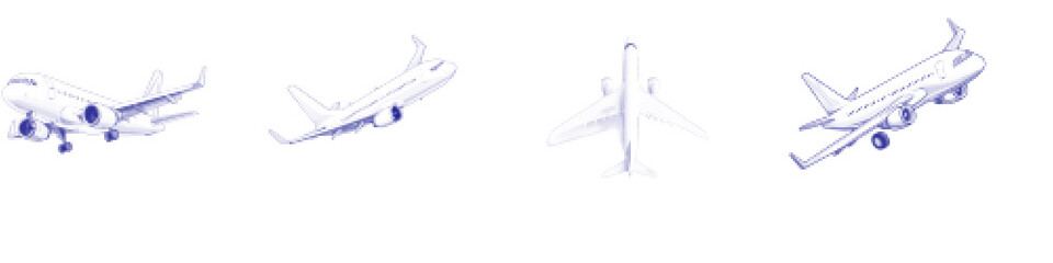 Stylish Vector Illustration of Various Airplane Designs in Modern Art Style