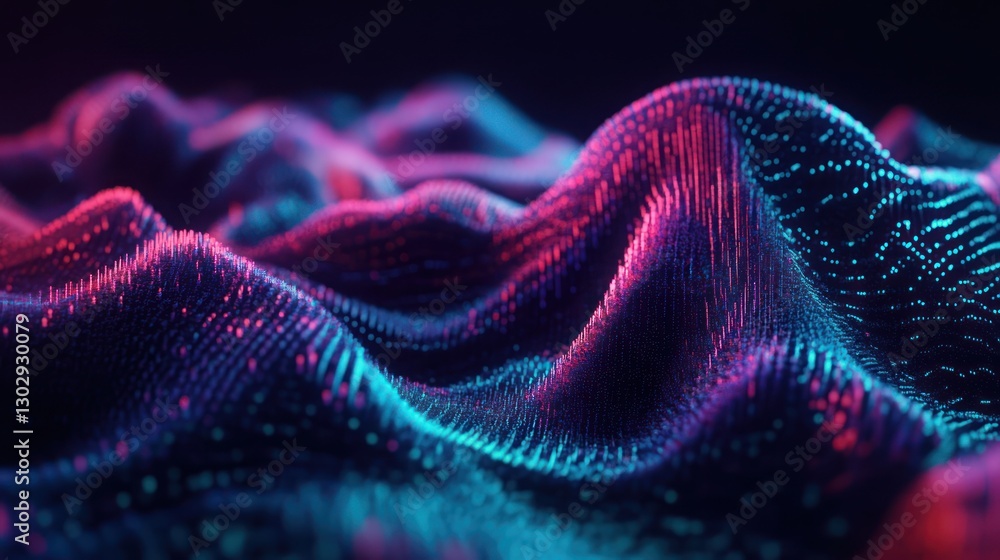 Poster abstract data landscape with digital waves and neon color highlights