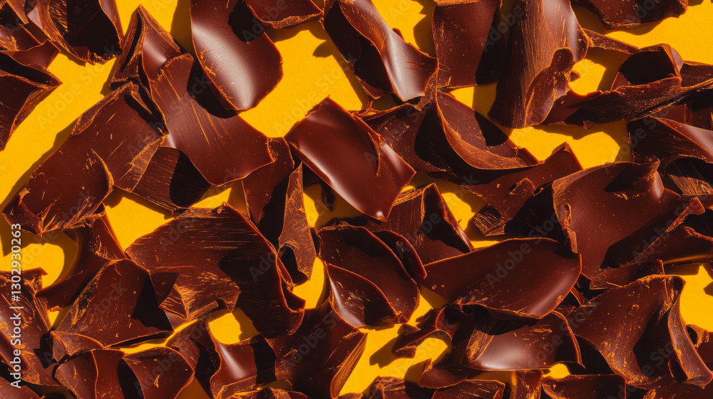 Poster dark chocolate shavings texture overlay on vibrant yellow background for design projects