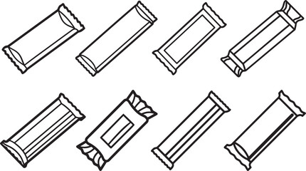 set of candy bar line art, black outline, vector and illustration, coloring book page line art drawing