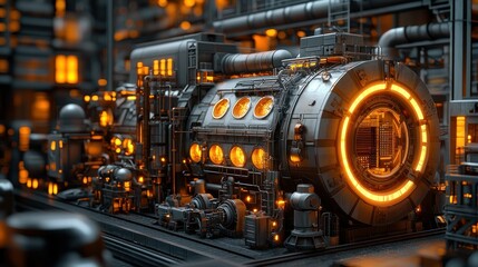 Fototapeta premium Futuristic engine complex in a city factory setting