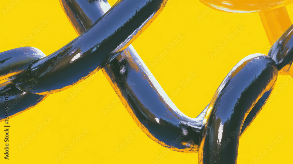 Poster abstract texture of dark grey chain links on vivid yellow background for modern design