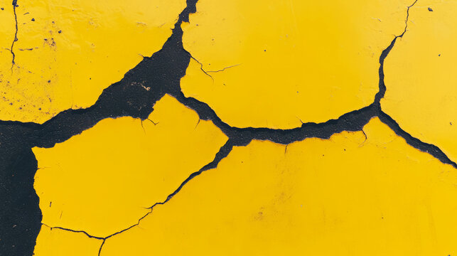 Dramatic cracked dark grey concrete texture overlay with bold yellow accents for creative design use