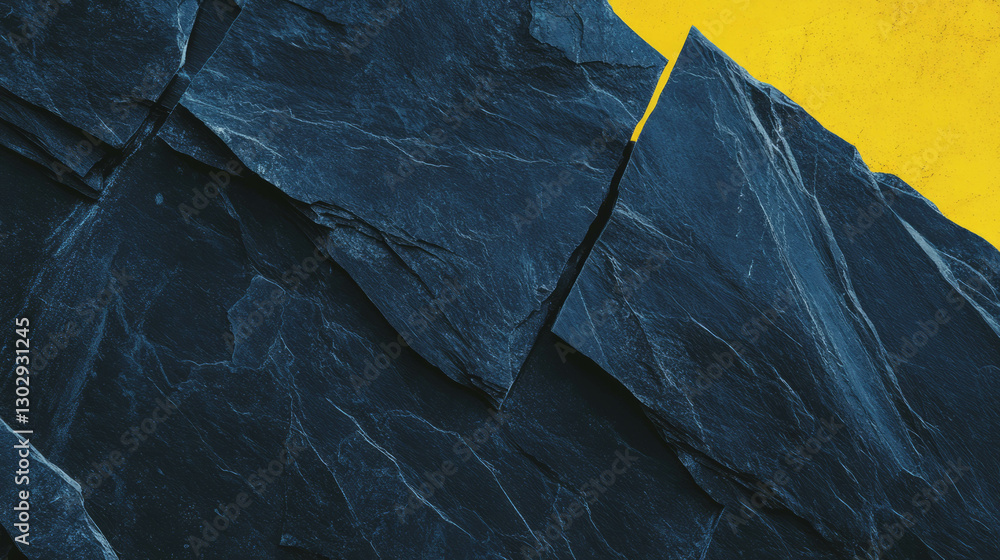 Poster bold texture overlay of dark grey slate tiles on vibrant yellow background for design projects