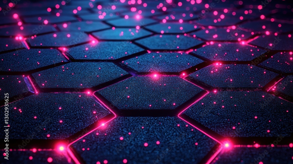 Poster futuristic hexagonal grid network with glowing points