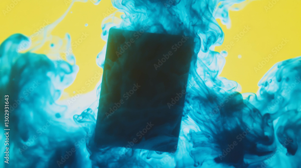 Poster Deep blue ink swirling in water creating abstract overlay texture design