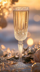 Crystal Champagne Glass on a Beachside Table