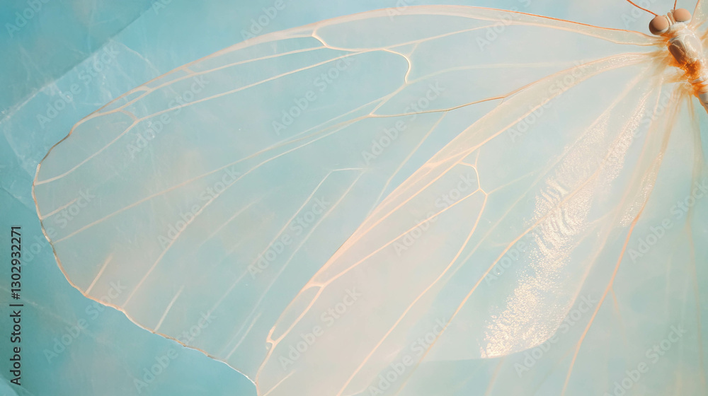 Poster delicate butterfly wings overlay texture on soft blue background for artistic design