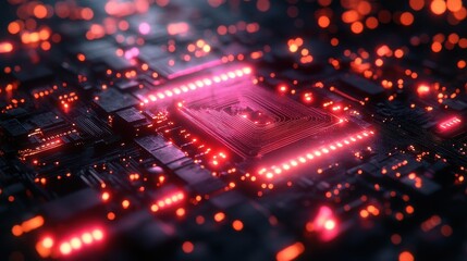 futuristic circuit board with glowing neon elements and innovative design