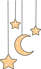 Crescent moon and stars for ramadan element