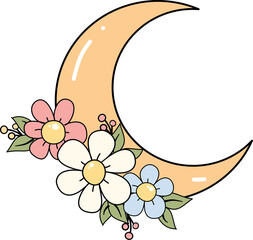 Crescent moon with flowers