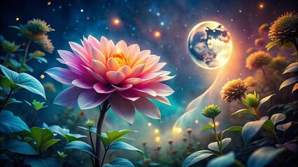 Surreal Moonlit Flower Bloom: Mystical Night Garden Photography