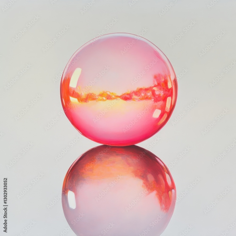 Poster reflective harmony: a study of spherical forms and light play in delicate pink and orange hues