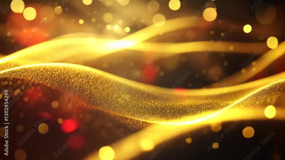 Poster golden waves particle background with sparkle glitter dust, seamless looping animation