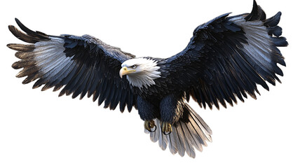 Obraz premium A detailed, digitally rendered image of a bald eagle soaring in mid-flight