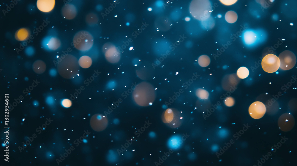 Poster magical winter background with falling snow and delicate bokeh lights