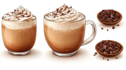 glass mug with creamy hot chocolate isolated,cartoon illustration