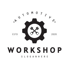 Logo for workshop, badge, industrial,service or repair and mechanic, automotive.