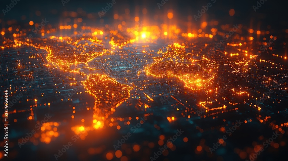 Poster global connection network over world map and digital technology