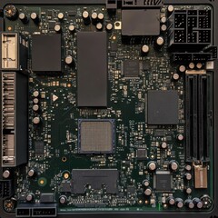 Close-up of a Complex Motherboard Circuit Board