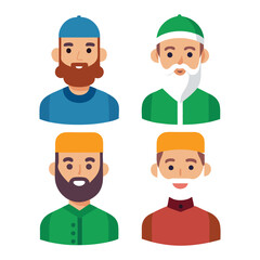 Fototapeta premium set of 4 islamic man icons of vector illustration isolated on a white background