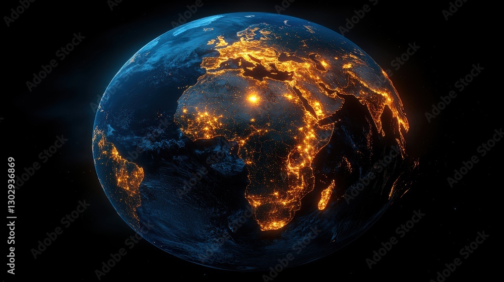 Poster glowing representation of earth with interconnected points symbolizing global communication technolo