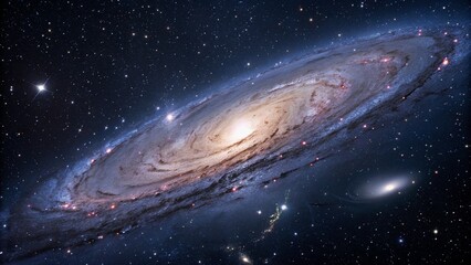 Spiral galaxy in deep space with glowing stars