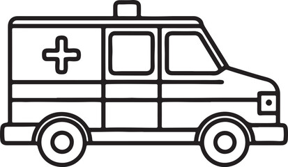 ambulance line art, black outline, vector and illustration, coloring book page line art