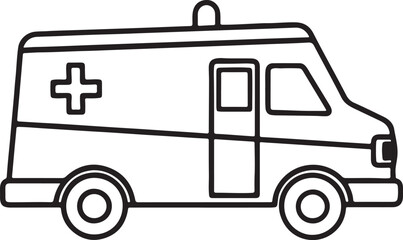 ambulance line art, black outline, vector and illustration, coloring book page line art