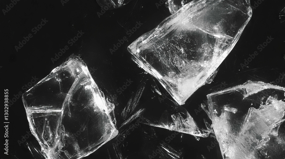 Poster Abstract texture of ice blocks with frozen bubbles